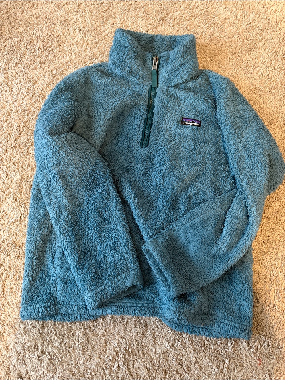Patagonia Kids Teal Half-Zip Sherpa Pullover